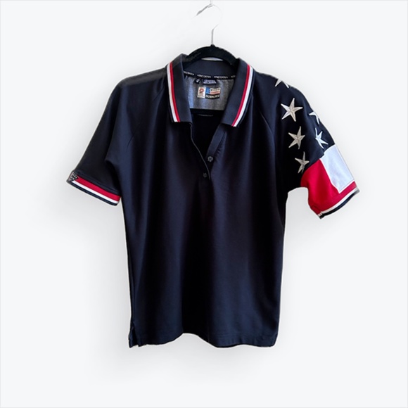ROCK POINT Patriotic Polo Shirt 2 Button V-Neck Red, White & Blue - Picture 2 of 5